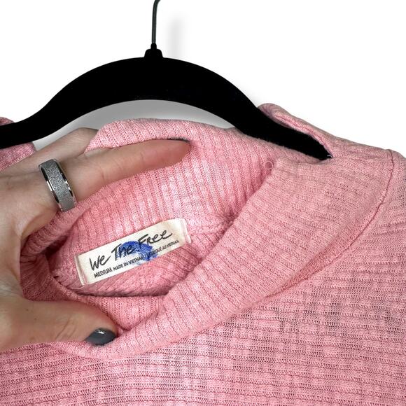 We The Free Pink Free People Casey Ribbed Knit Mock Neck Tunic Longline Sweater - Picture 10 of 11